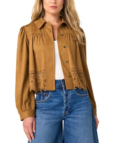 Liverpool Los Angeles Button Front Puff Sleeve Faux Suede Jacket In Brown