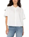 Liverpool Los Angeles Petite Elbow-sleeve Button-front Blouse In White
