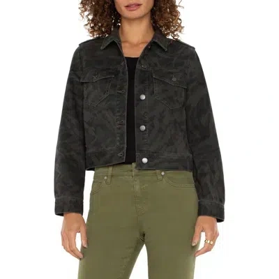 Liverpool Los Angeles Camo Print Cotton Crop Trucker Jacket In Abstract Camo