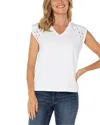Liverpool Los Angeles Floral Cutout Cap Sleeve Jersey Top In White