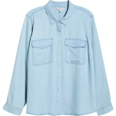 Liverpool Los Angeles Chambray Snap-up Shirt In Blue
