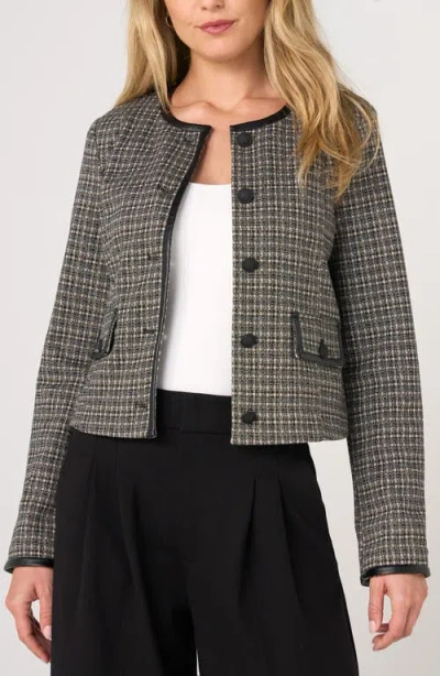 Liverpool Los Angeles Check Collarless Jacket With Faux Leather Trim