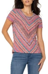 Liverpool Los Angeles Liverpool Plus Size Ikat-print Mitered Knit Short-sleeve Top In Paradise Multi Stripe