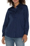Liverpool Los Angeles Classic Fit Front Button Shirt In Navy/white Pinstripe