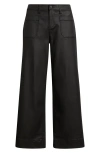 Liverpool Los Angeles Coated Patch Pocket Ankle Wide Leg Pants In Black