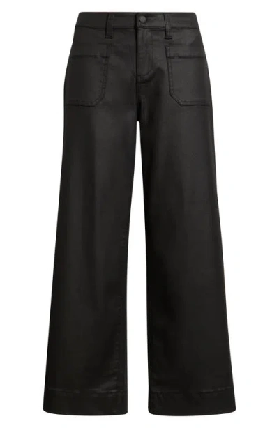 Liverpool Los Angeles Coated Patch Pocket Ankle Wide Leg Pants In Black