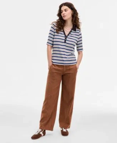 Liverpool Los Angeles Collared Top Wide Leg Pants In Brown