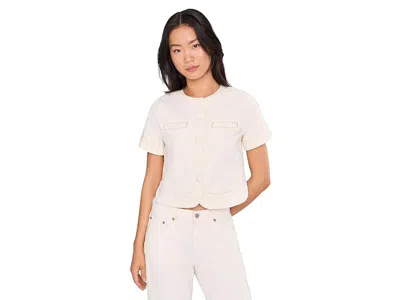 Liverpool Los Angeles Collarless Short Sleeve Cropped Denim Jacket In White