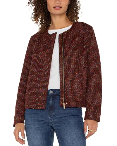 Liverpool Los Angeles Collarless Zip Up Jacket In Bordeaux Multi