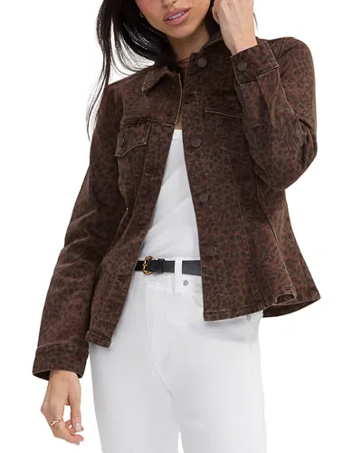 Liverpool Los Angeles Cotton-blend Animal Print Flare Hem Trucker Jacket In Brown
