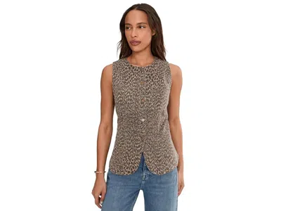 Liverpool Los Angeles Crew Neck Split Front Denim Vest Women's Clothing Khaki Abstract Animal: Xl In Animal Print