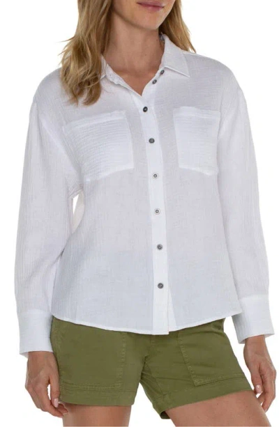Liverpool Los Angeles Crinkled Gauze Button-up Shirt In White