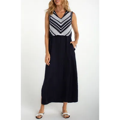 Liverpool Los Angeles Crochet Bodice Sleeveless Maxi Dress In Black