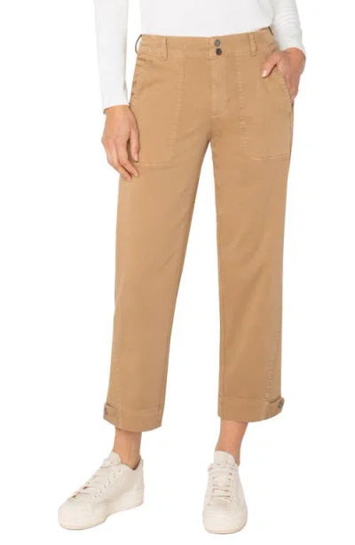 Liverpool Los Angeles Crop Straight Leg Cotton Blend Utility Pants In Brown