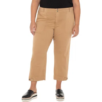 Liverpool Los Angeles Crop Straight Leg Linen Blend Utility Pants In Brown