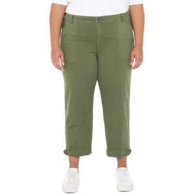 Liverpool Los Angeles Crop Straight Leg Linen Blend Utility Pants In Green