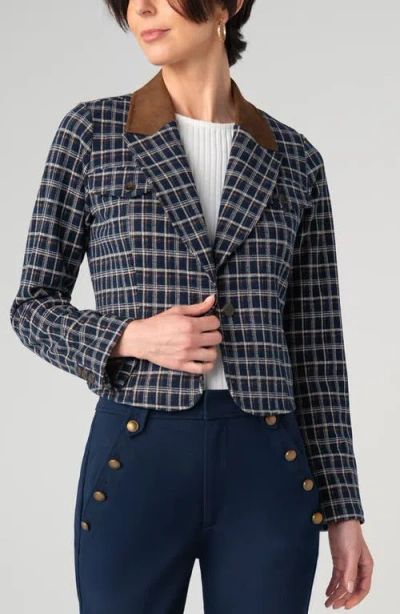 Liverpool Los Angeles Cropped Tartan Blazer In Navy/multi Tartan