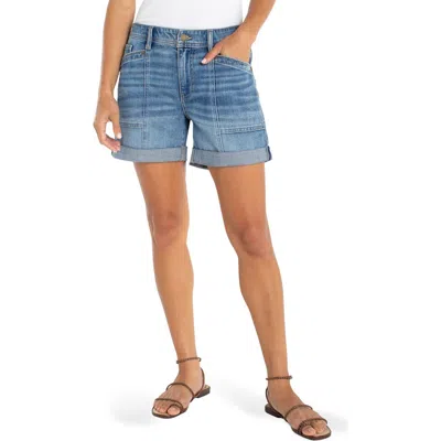 Liverpool Los Angeles 5 Mid-rise Elastic Back Roll Cuff Shorts In Blue