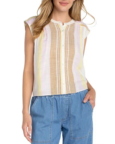 Liverpool Los Angeles Dolman Button Front Woven Blouse With Shirring In Multi