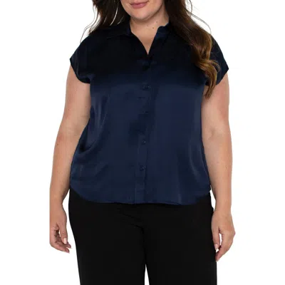 Liverpool Los Angeles Dolman Sleeve Satin Shirt In Dark Navy