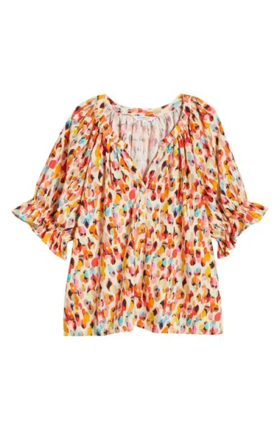 LIVERPOOL LOS ANGELES LIVERPOOL LOS ANGELES DOT PRINT RUFFLE SLEEVE POPOVER TOP