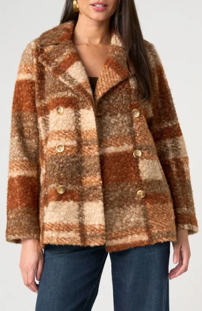 Liverpool Los Angeles Double Breasted Plaid High Pile Fleece Coat In Multi