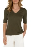 Liverpool Los Angeles Double Layer V-neck Rib Top In Spanish Olive