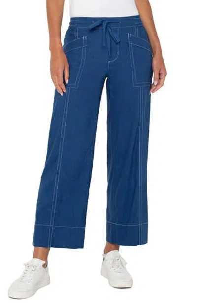 Liverpool Los Angeles Drawstring Wide Leg Pants In Blue
