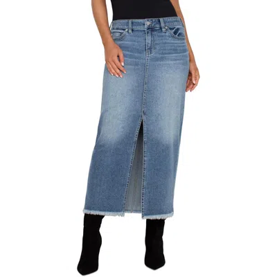 Liverpool Los Angeles Eco Womens Denim Frayed Hem Maxi Skirt In Blue