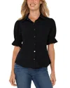 Liverpool Los Angeles Puff Sleeve Knit Snap-up Shirt In Black