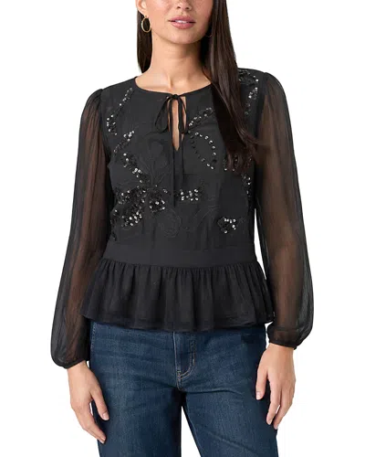 Liverpool Los Angeles Embellished Boat Neck Long Sleeve Top In Black