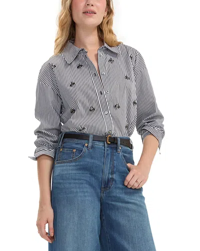 Liverpool Los Angeles Beaded Stripe Cotton Blend Shirt In Blue