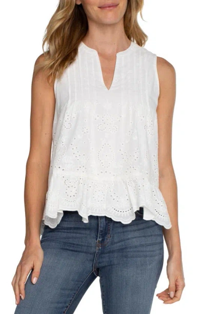 Liverpool Los Angeles Embroidered Eyelet Sleeveless Top In White