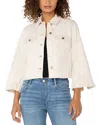 Liverpool Los Angeles Embroidered Fray Hem Jacket In Ecru Abstract Floral
