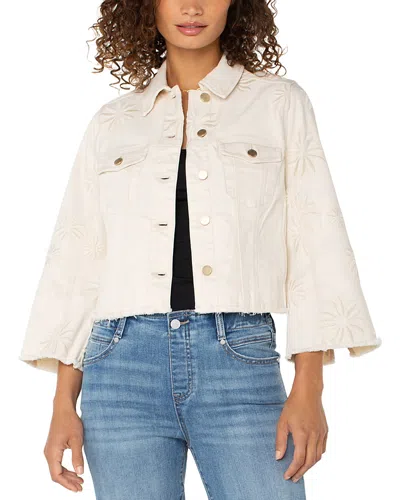 Liverpool Los Angeles Embroidered Fray Hem Jacket In Ecru Abstract Floral