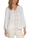 Liverpool Los Angeles Embroidered Double Gauze Top In Off White Tan