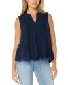 Liverpool Los Angeles Eyelet Embroidery Sleeveless Shirt In Navy