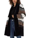 Liverpool Los Angeles Faux Fur Trim Cardigan Coat In Black Tan Colorblock