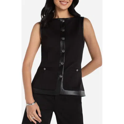 Liverpool Los Angeles Faux Leather Trim Detail Vest In Black