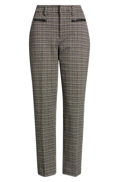 Liverpool Los Angeles Faux Leather Trim Tweed Pants In Blk Tan Mn Chck