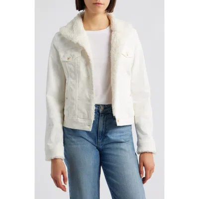 Liverpool Los Angeles Faux Shearling Collar Corduroy Trucker Jacket In White