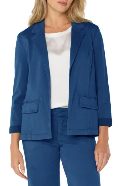 Liverpool Los Angeles Fitted Open Front Twill Blazer In Goddess Blue