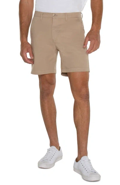 Liverpool Los Angeles Flat Front Stretch Twill Trouser Shorts In Khaki