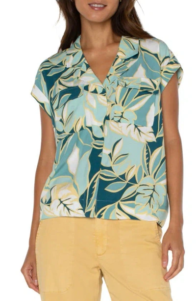 Liverpool Los Angeles Floral Camp Shirt In Teal Tropical