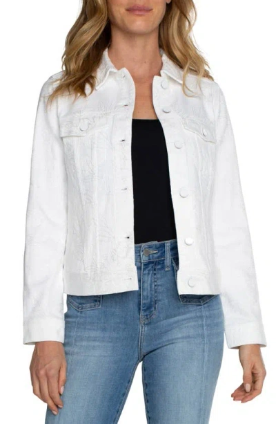 Liverpool Los Angeles Floral Embroidered Denim Jacket In Bright White