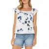 Liverpool Los Angeles Floral Flutter Sleeve Top In Indigo Rose