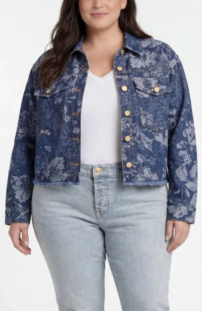 Liverpool Los Angeles Floral Jacquard Denim Trucker Jacket In Blue