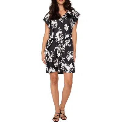 Liverpool Los Angeles Floral Print Flutter Sleeve Dress In Black,white Floral