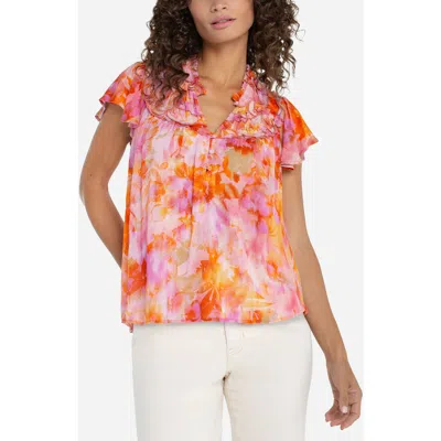 Liverpool Los Angeles Flutter Sleeve Popover Woven Blouse In Multi