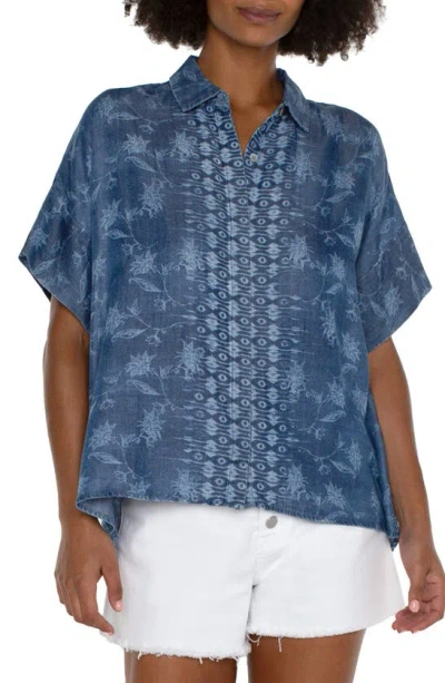 Liverpool Los Angeles Floral Print Short Sleeve Button-up Shirt In Indigo Floral